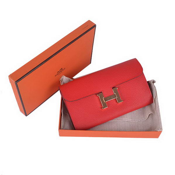 Cheap Fake Hermes Constance Long Wallets Red Calfskin Leather Gold - Click Image to Close
